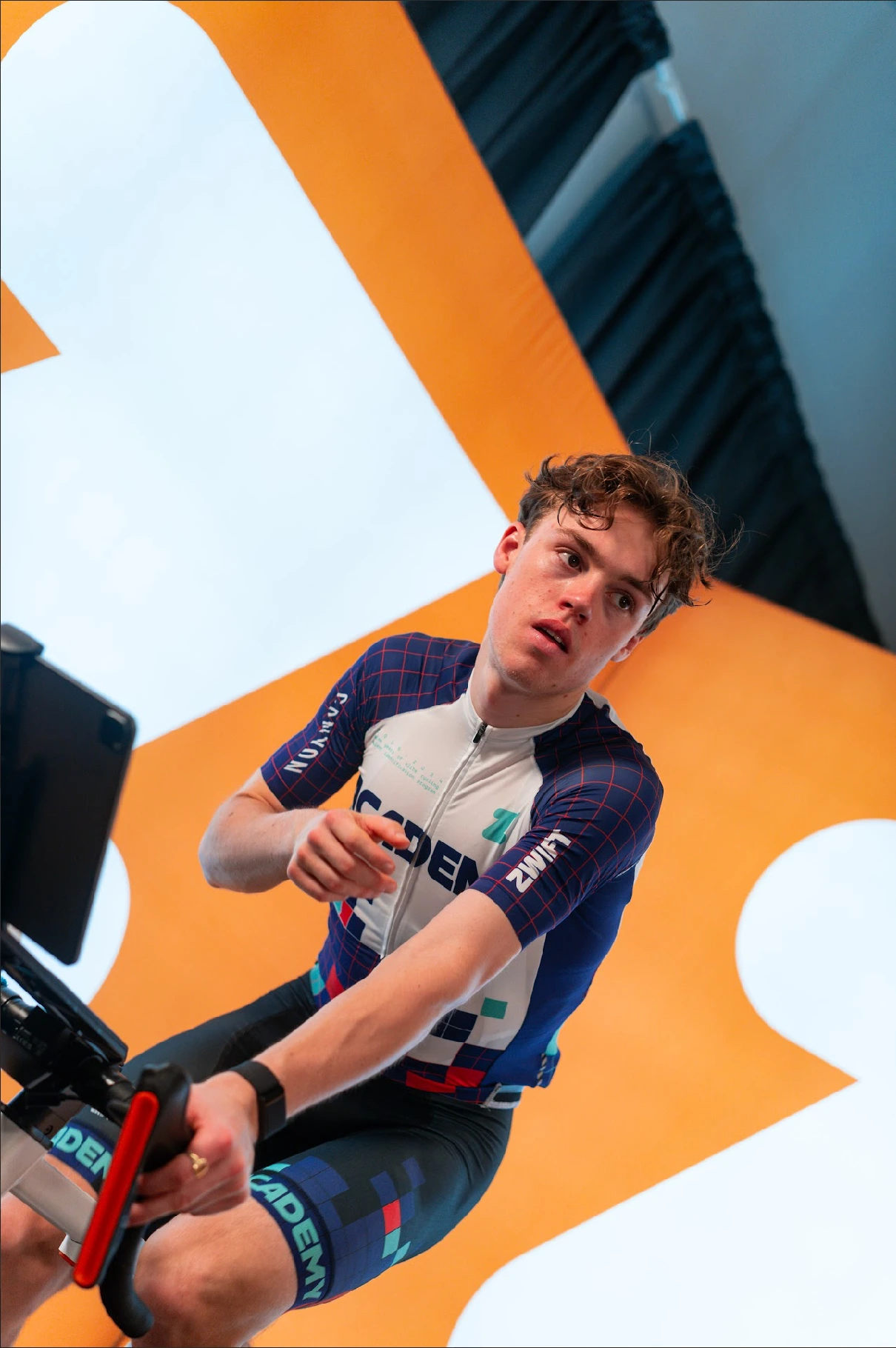 Elliot competes at the 2025 Zwift Academy